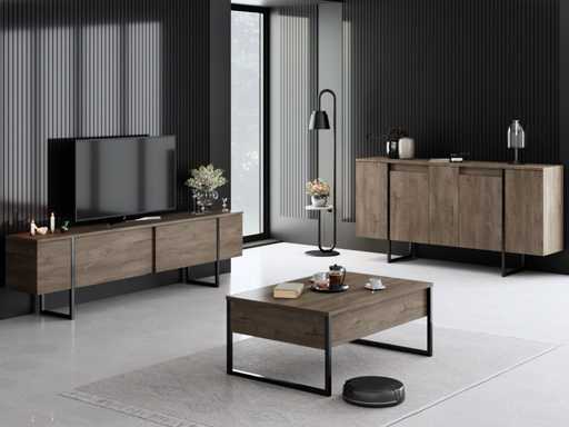 Woonkamermeubelset - 2 delen in zwarte walnoot