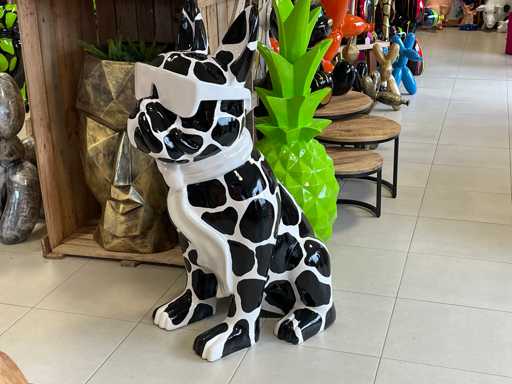 Bouledogue français avec lunettes Taches blanches/noires H120cm