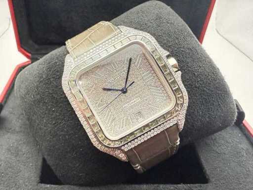 Cartier Santos "Large" | ICEED Out Naturel Diamonds | Hellbraun