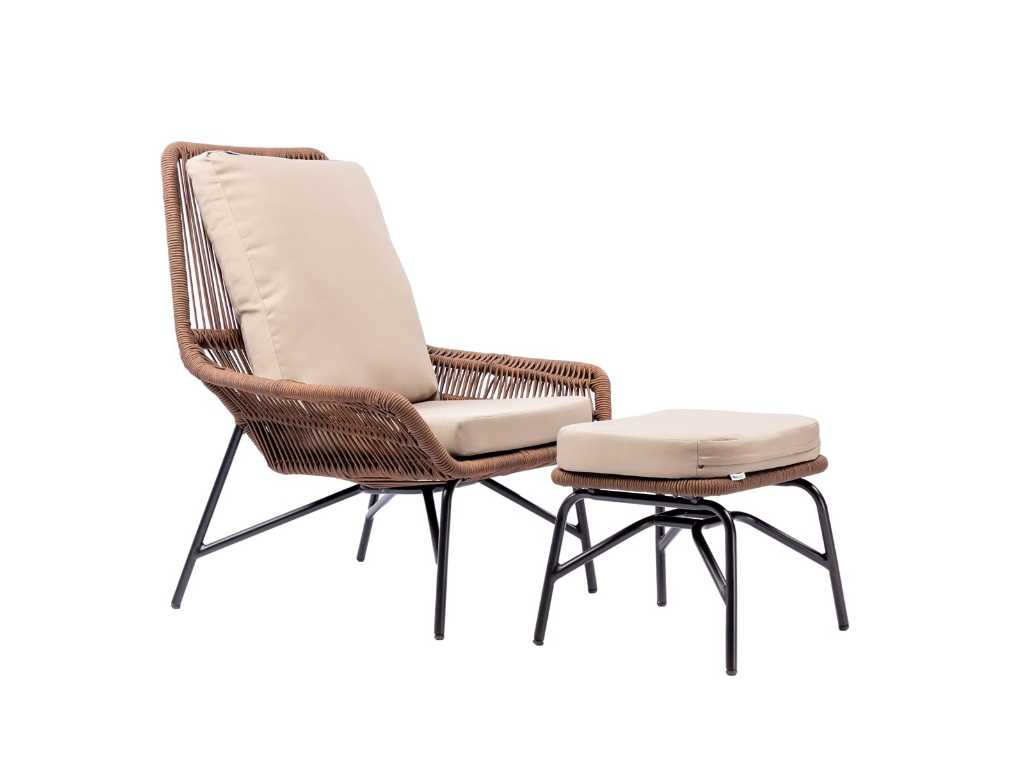 MaxxGarden Chaise longue Estrella Easy - Chaise de jardin avec pouf - coussins inclus - Cappuccino