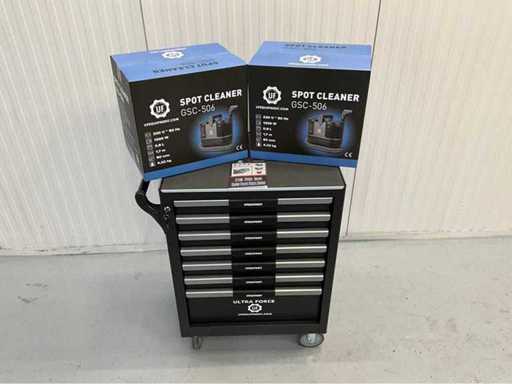Ultra Force Equipment - Tool trolley 7 drawers 266 pcs AND 2x Steam cleaner 1200W - stain cleaner - spot cleaner