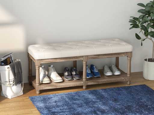 Banc banquette capitonnée 2 niveaux étagère