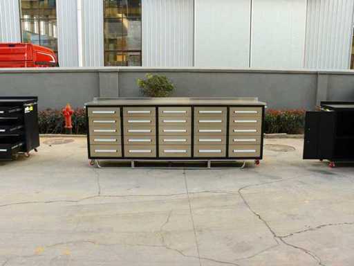 Rhino-Cross-Workbench 10ft-25D-01C Edelstahlwerkbank 25 Schubladen