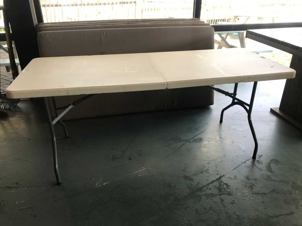 Foldable plastic table with steel base (2x)