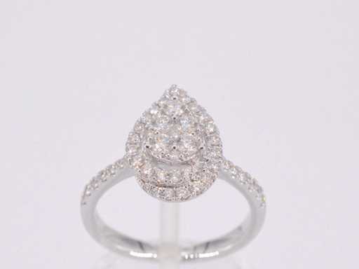 Anneau d’entourage en or blanc en forme de poire, diamant