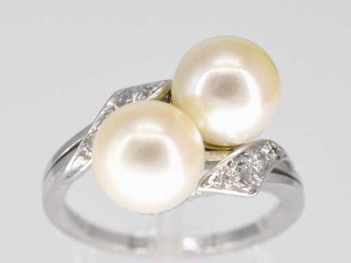 Toi & Moi ring met parels en diamant