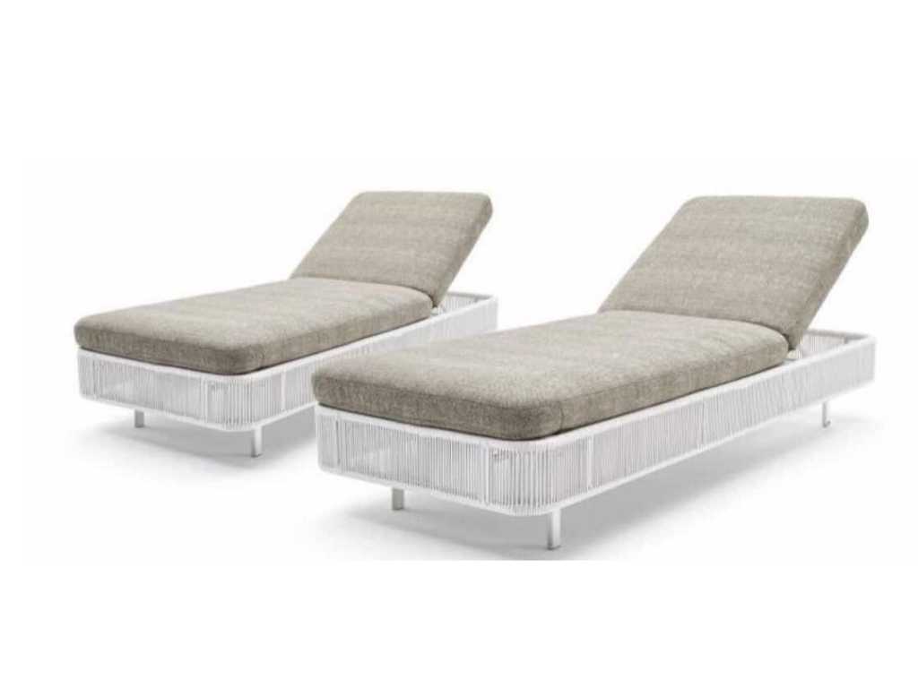 Ensemble de chaises longues 3 pièces - Osier - Blanc + sable