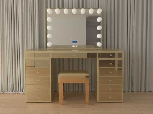 Dressing table - Vonato - 0 - Dressing table with mirror and stool