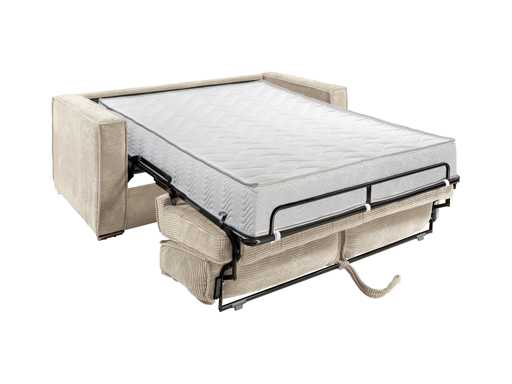 3-seater convertible sofa in beige corduroy - Bed with wide slats 140 cm - Mattress 22 cm