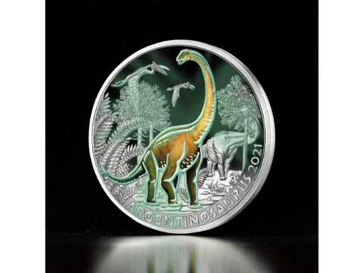 3 Euro Österreich 2021 Argentinosaurus Dinosaurier Leuchtet im Dunkeln Sammlermünze gratis EU-Versand