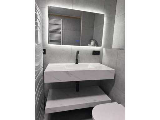 MARBLE LOOK BATHROOM FURNITURE SET 80CM INCL FAUCET AND MIRROR