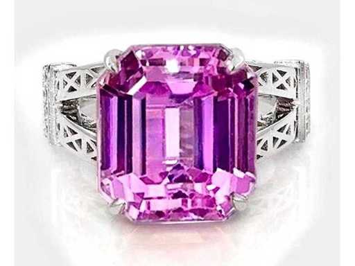 Parijse luxe ring Natuurlijke paarsroze Kunzite 16,62 karaat