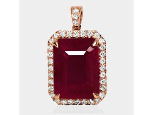 Pendentif de luxe rubis rouge violacé naturel 8,80 carats en or rose 14 carats