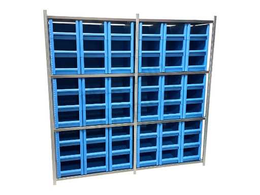 Fachbodenregal inkl. 54 große Lagerkästen. 