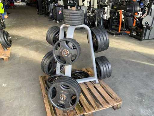 Disques Lifemaxx 50mm avec rack 3x20kg ; 12x10kg ; Multi-salle 12x5kg