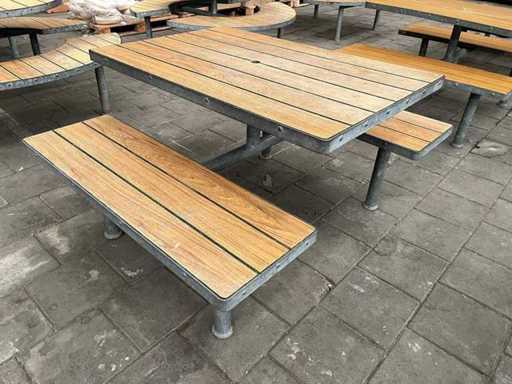 Outdoor picnic table with steel frame