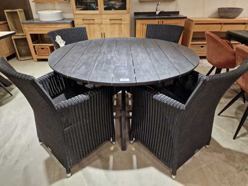 Table intérieure/jardin en teck Castle-Line diamètre 135cm Ronde noire