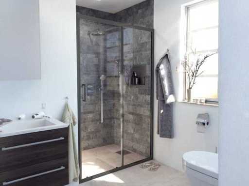 Marenza Slide Quick Fit Schiebetür 130x190cm Sicherheitsglas Alu-Profil Anti-Kalk mattschwarz SW491646