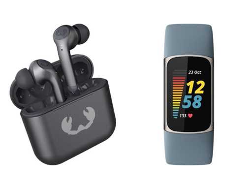 Fresh 'n Rebel Twins 3+ Tip - True Wireless In-ear headphones - Storm Grey + Fitbit Charge 5 - Activity Tracker - horloge met stappenteller - Staalblauw