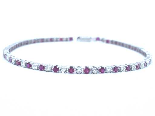Bransoletka tenisowa z białego złota z diamentami i rubinami