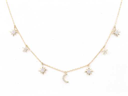 Collier en or jaune 14 kt avec pendentif et diamant naturel