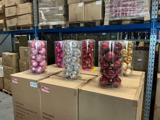 Partij diverse glazen kerstballen 80mm 15/tube (96 tubes)