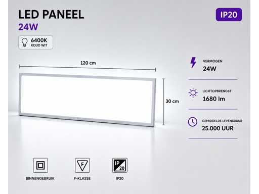 40 x LED Paneel 36W – 6400K Koud Wit - 1195x295mm – IP20 – ZODIAC-36