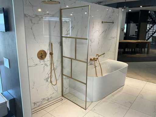 Novellini - Douche à l’italienne avec compartiment en or brossé 78 x 200 cm