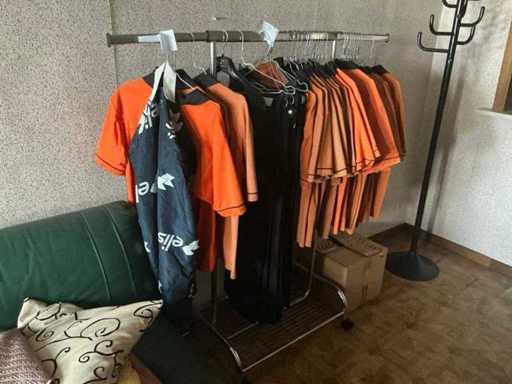 Clothes rack with printed polo shirts