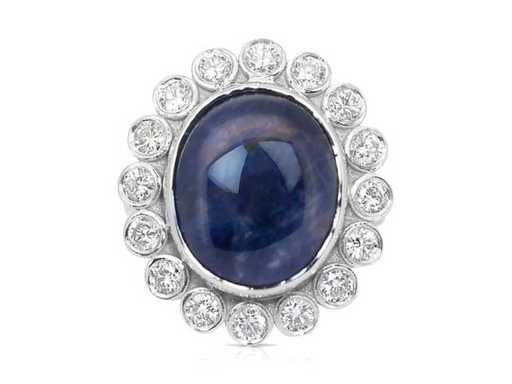 Luxury Ring Natural Blue Star Sapphire 16.60 carats in 18k white gold