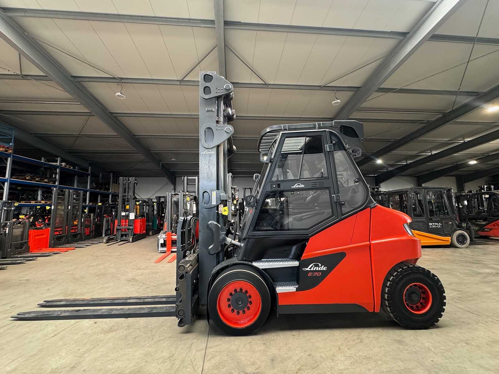 2020 Linde E70 7,000kg 3+4th Valve 4-Way Fork Adjuster Electric Forklift Forklift 15,989 Hours