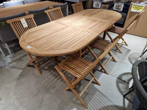 Table de jardin en teck diamanté ovale extensible 180-240 x 100 cm 