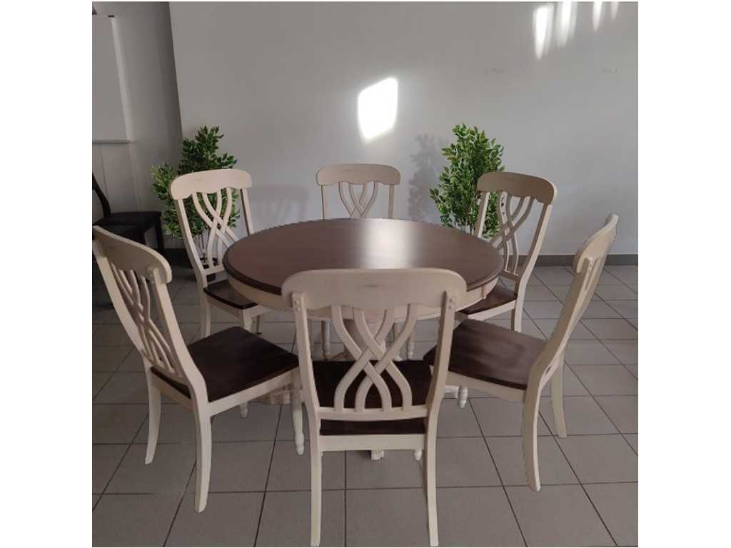 1x Elisabeth Table Group - Country House Dining Set - 6-delige fauteuil + 1-delige tafel - Woonkamer Tafel Set, Eetkamer Set, Dining Set, Eettafel, Tafel, Stoel, Fauteuil, Werktafel, Restaurant Tafel, Restaurant Tafel, Restaurant Tafel, Woonkamer Tafel, Kantine Tafel - Gastro Discount