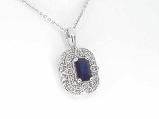 Pandantiv din aur alb, diamant safir