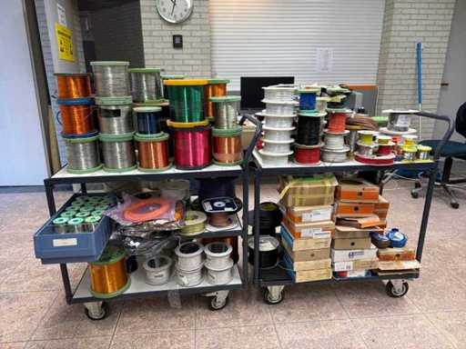 Large batch of installation wire and copper wire on rolls of various types and colors
