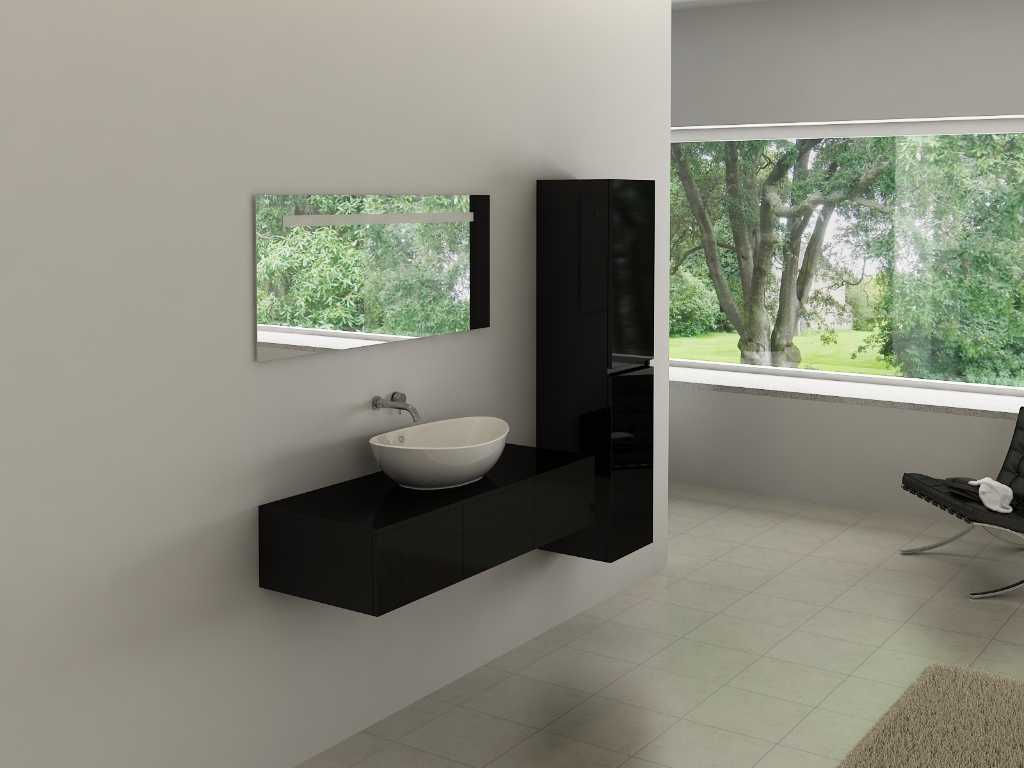 Badezimmerschrank für 1 Person - 1 Seitenschrank - Schwarz. Afm. 1200x470x250mm