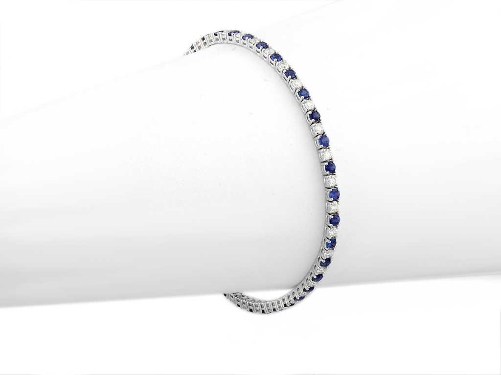 14 KT White gold Bracelet With 1.44Cts Lab Grown Diamond and Blue Sapphire