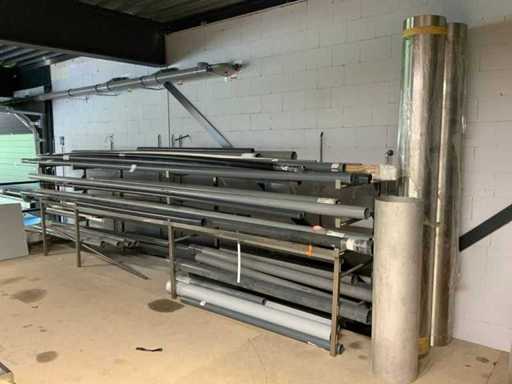 Batch of pipes on stainless steel rack