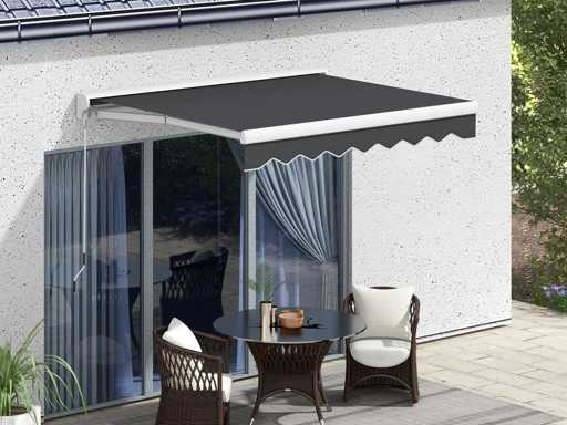 Halfcassette intrekbaar elektrisch/handgeschakeld luifel, afstandsbediening, aluminium frame, 2,5 x 2 m, grijs