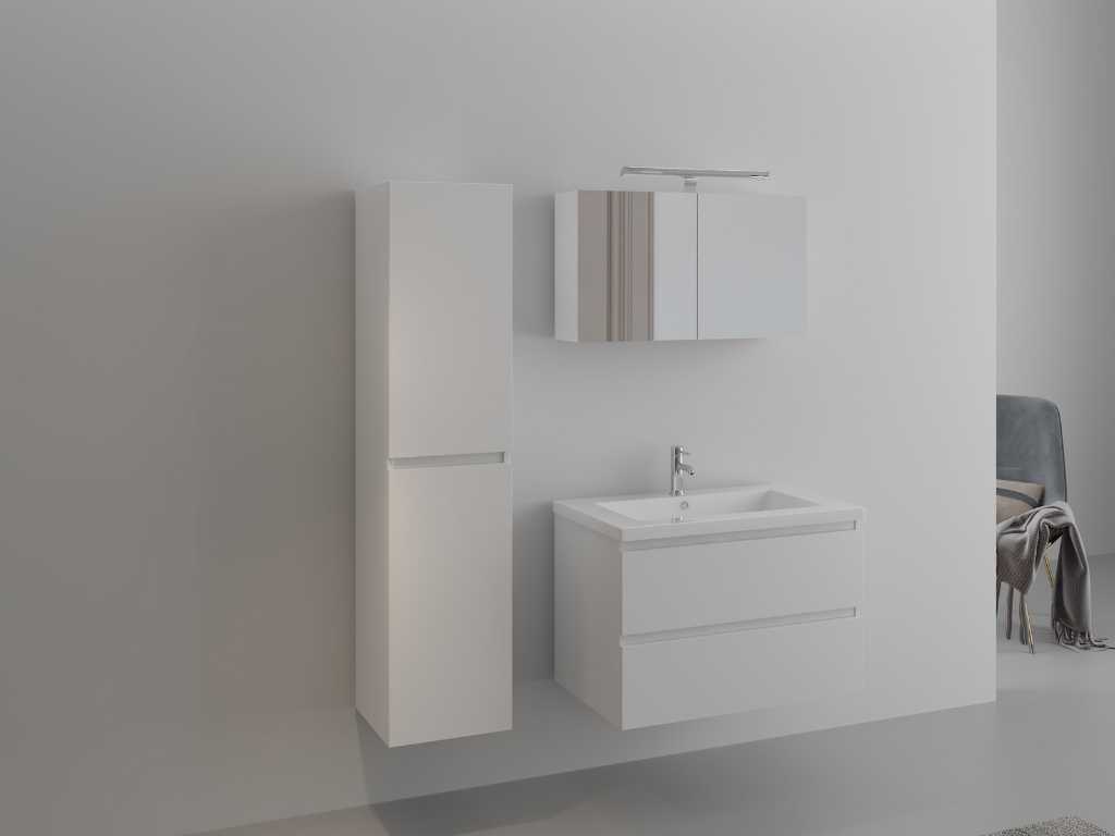 1-person bathroom furniture 80 cm high-gloss white - Incl. tap