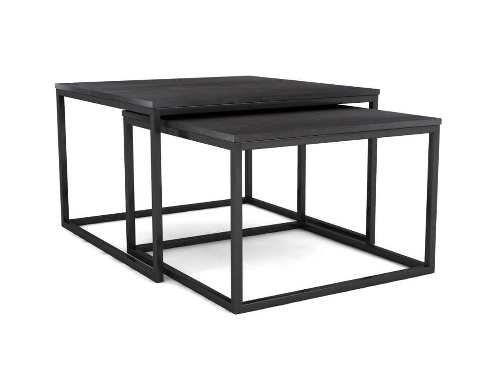 Duo of side tables TOULON 70 cm in solid wood black