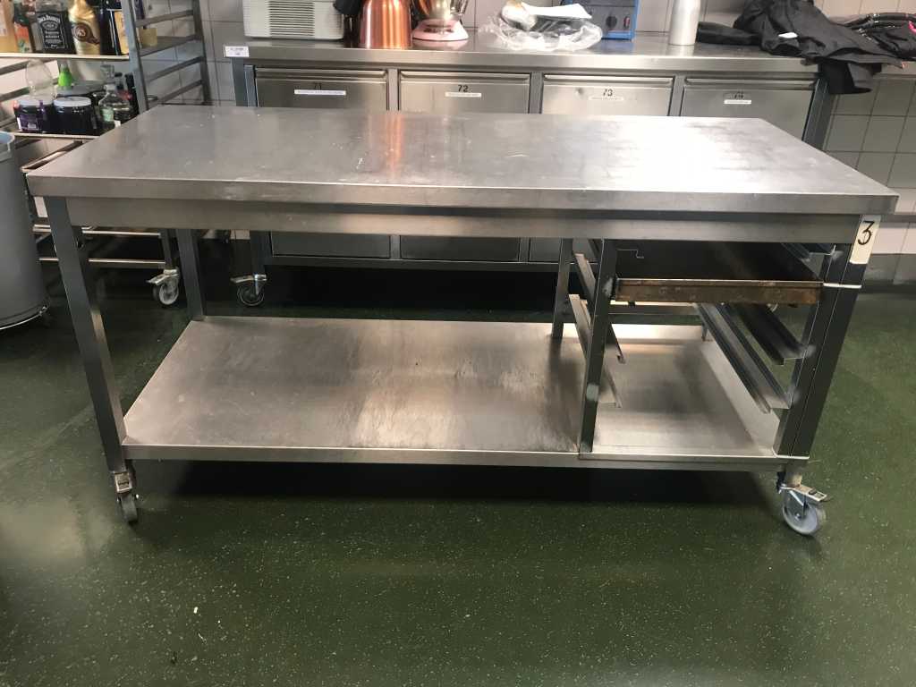 Mobile Stainless Steel Work Table 160cm