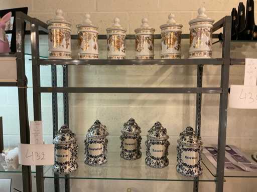 Vintage Apothekerspotten (11x) waarvan 5 met tekst