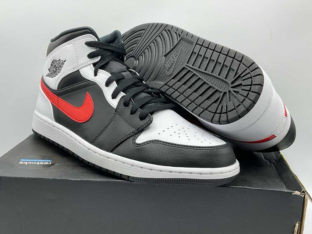 Nike Jordan 1 Mid Black Chile Red White Sneakers 47 1 2