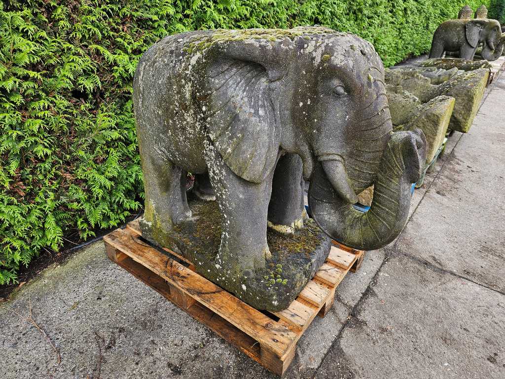 Garden Statue Oriental Elephant God on Pedestal Dark Grey