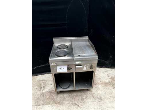 Cucina elettrica con 2 zone di cottura e piastra