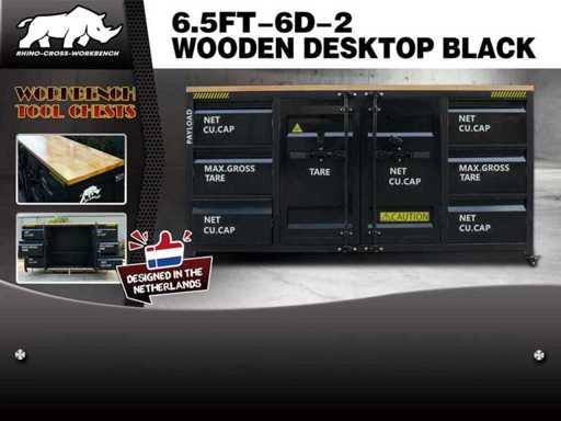 Stół roboczy z krzyżem nosorożca 6.5FT-6D-2 Drewniany blat warsztatowy 6 szuflad 2 drzwi