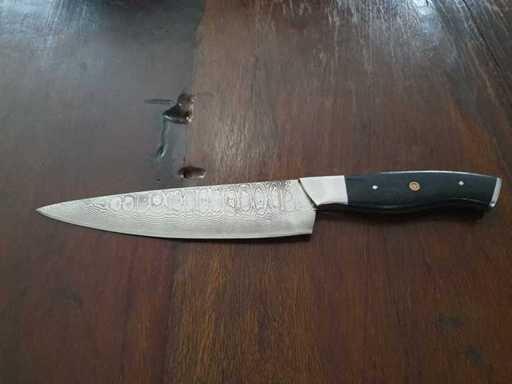 Damascus chef's knife, micarta handle black