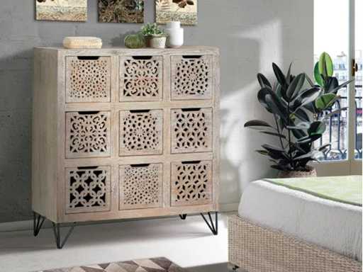9-drawer chest of drawers in mango wood and iron in black