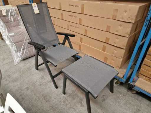 Prestige de jardin - Chaise Alu à 5 places Anthracite - gris argenté avec repose-pieds